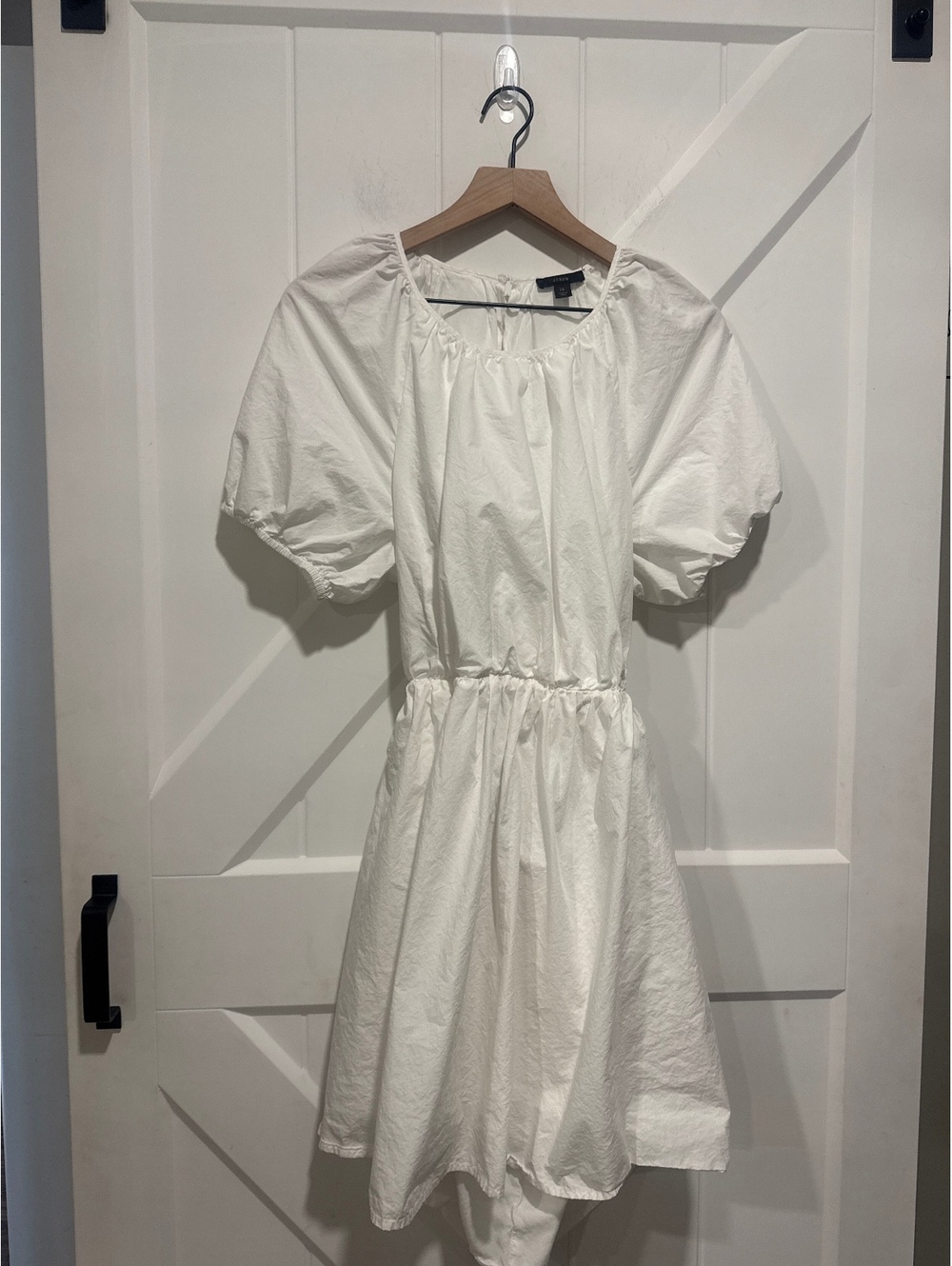 J.Crew White Cotton Puff Sleeve Open Back Tie Dress, Size 14